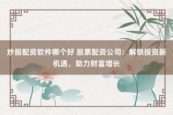 炒股配资软件哪个好 股票配资公司：解锁投资新机遇，助力财富增长